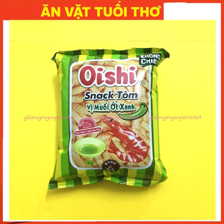 Set 5 gói Bim bim snack Oishi Tôm Cay Vị Muối Ớt Xanh 32g