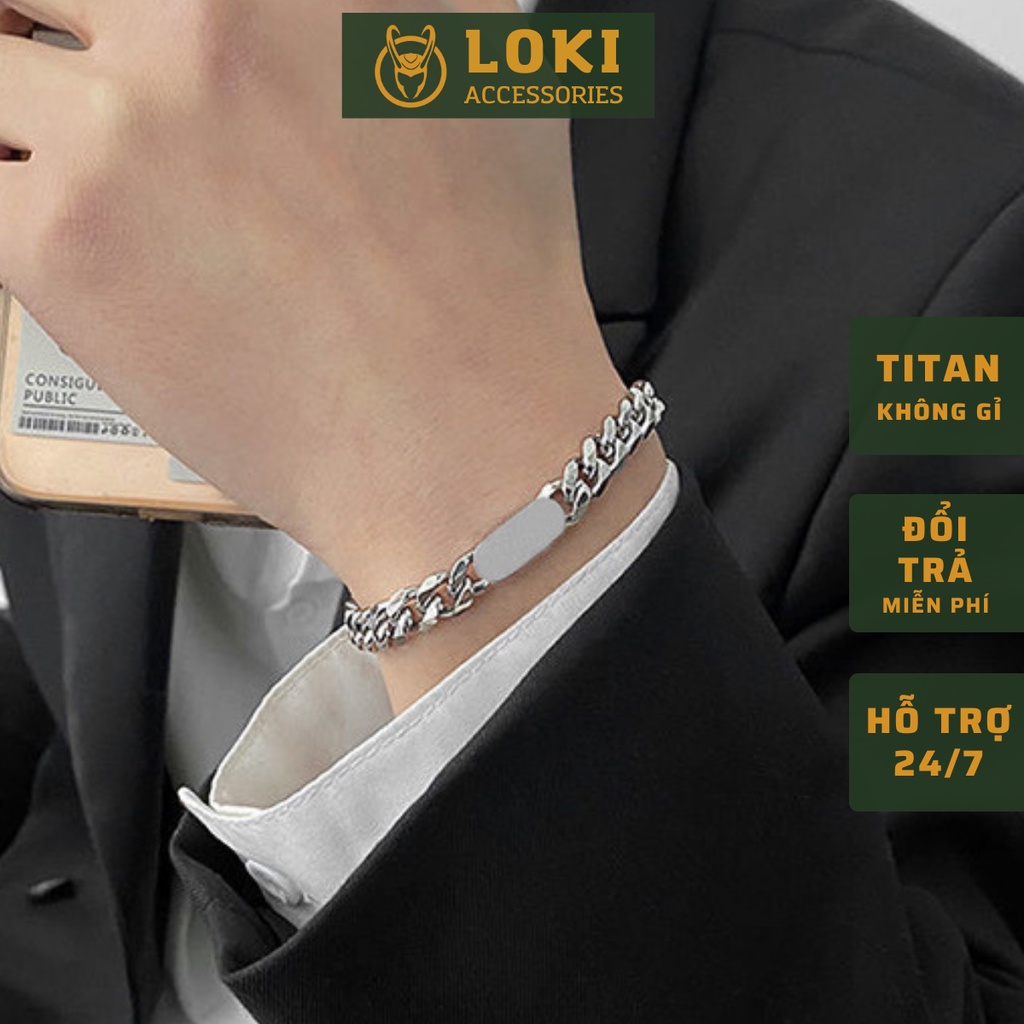 Vòng tay nam titan không gỉ Loki Accessories thời trang cá tính mặt con thoi basic màu bạc
