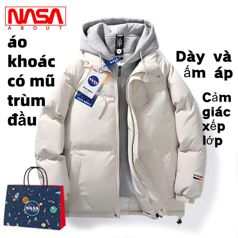 Nasa Mùa Đông Phong Cách Mới Có Mũ Trùm Đầu Nam Rời Cặp Đôi Cotton Đệm Áo Khoác Dày Ấm Lên Áo Khoác