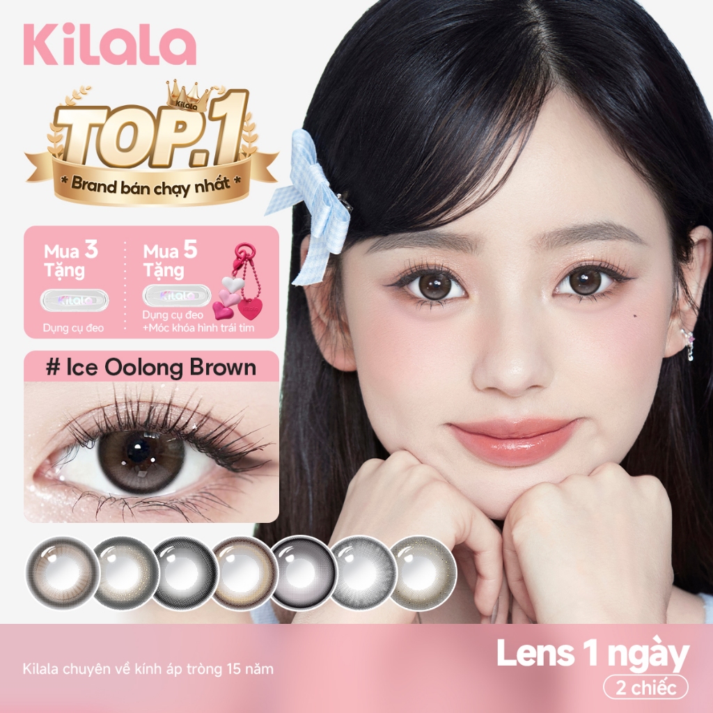 Kính áp tròng Kilala lens 1 ngày màu xám DIA 14.0mm 14.2mm 14.5mm và màu xám Ice Oolong Brown，Ice Peach Grey，Felinae Grey，Top Heroine Purple lens cận 1 ngày có độ (0-7) 2 chiếc