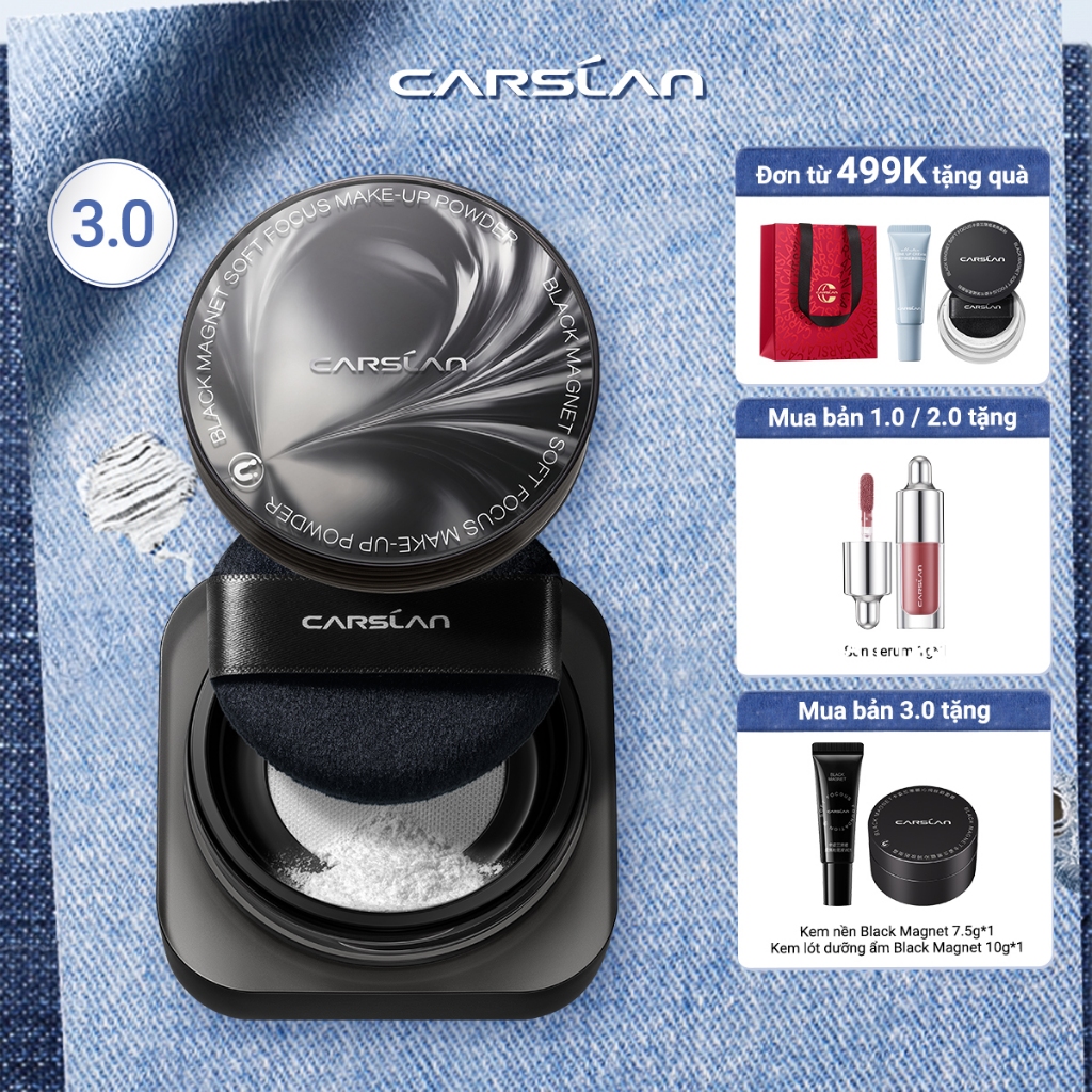 Phấn phủ Black Magnet CARSLAN kiềm dầu màu đen chống nước chống mồ hôi che phủ bóng dầu cho mặt 8g