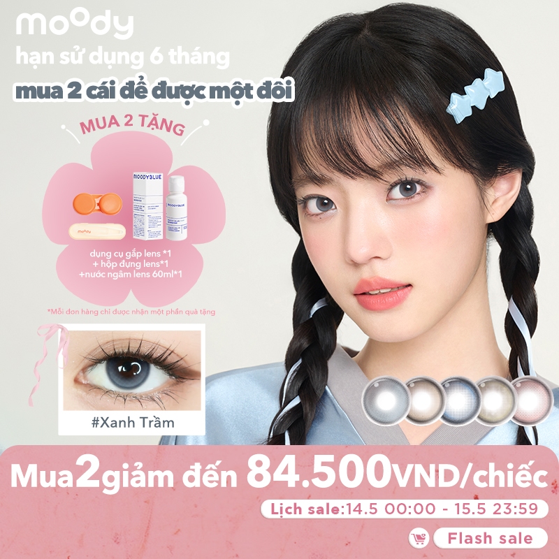 [lens moody 6 tháng mẫu đa dạng – 01 chiếc] Kính áp tròng moody 6 tháng màu Xanh Trầm, phong cách ngọt ngào trong trẻo, độ cận 0-7, giãn tròng 14.0 - 14.5mm