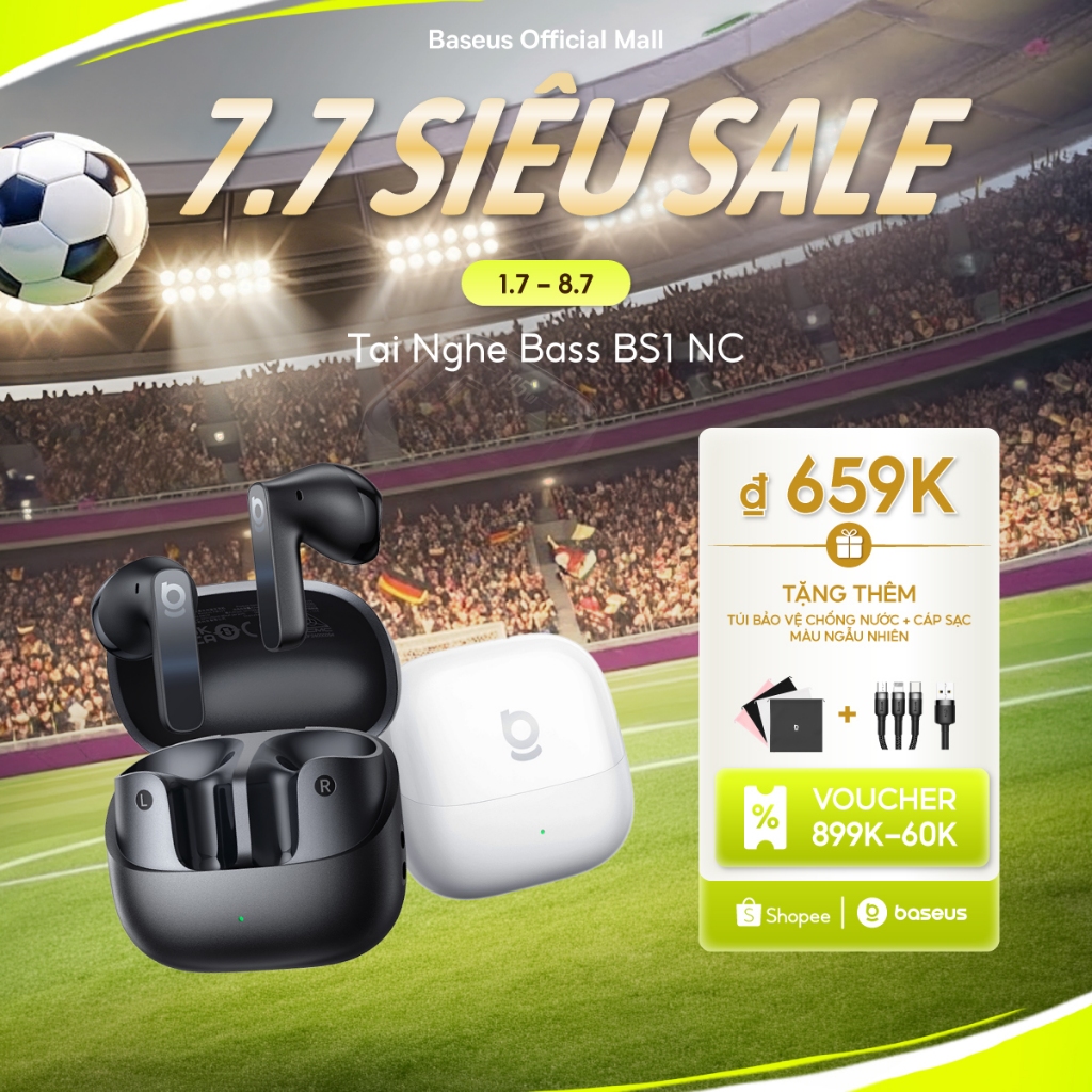 Tai Nghe Bass BS1 NC Baseus Chống Ồn Chủ Động ANC Bluetooth 6.0 Phản Hồi Tức Thì, Không Độ Trễ