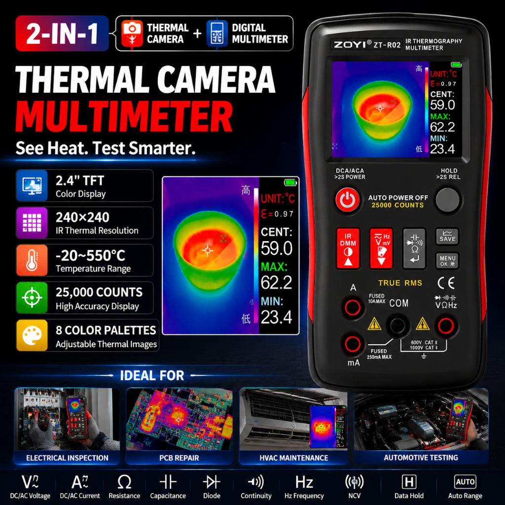 ZOYI R02 Camera Nhiệt Hồng Ngoại IR Thermal Imaging Multimeter 240x240 True RMS Tester