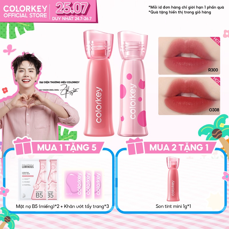 [MUA 2 TẶNG 1] Son COLORKEY Watery Tint, Lì Mịn Nhẹ Môi, Không Dính, Lâu Trôi 1.8g