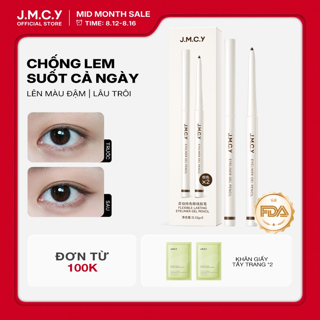 【COD】JMCY Bút Kẻ Mắt Dạng Gel Chì Kẻ Mắt Gel Lên Màu Mịn Giữ Màu Dễ Dành Cho Người Mới Bắt Đầu Dễ Sử Dụng Lướt Siêu Mịn Chống Nước Chống Mồ Hôi Không Lem Màu Lâu Trôi Và Rực Rắn