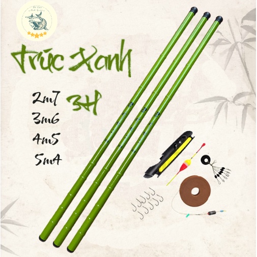 Cần câu tay Trúc Xanh 3h full xanh như hình Carbon Tặng kèm phụ kiện đầy đủ đi câu