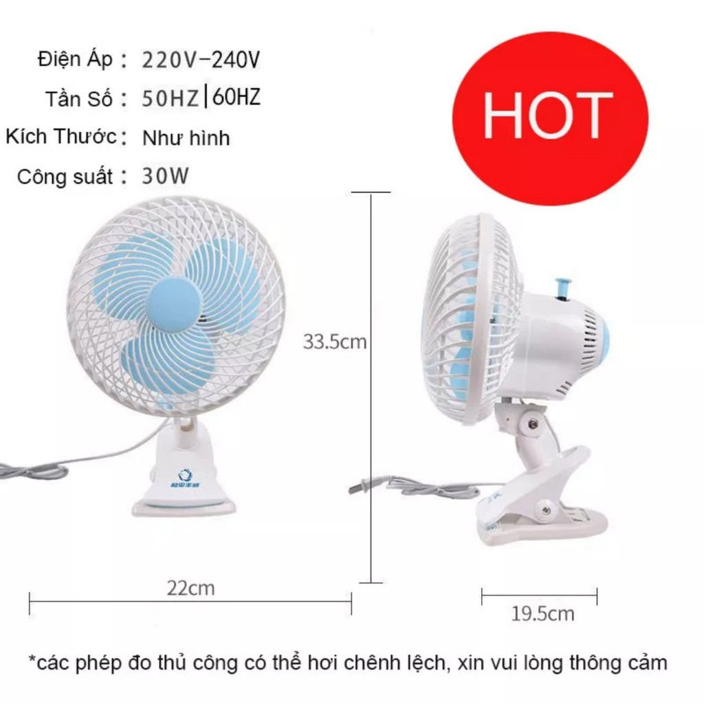 QUẠT KẸP CẮM ĐIỆN 220v Sài Cánh 20cm Xoay 180 độ Tiện dụng cho Văn phòng Phòng ngủ Nhà vệ sinh
