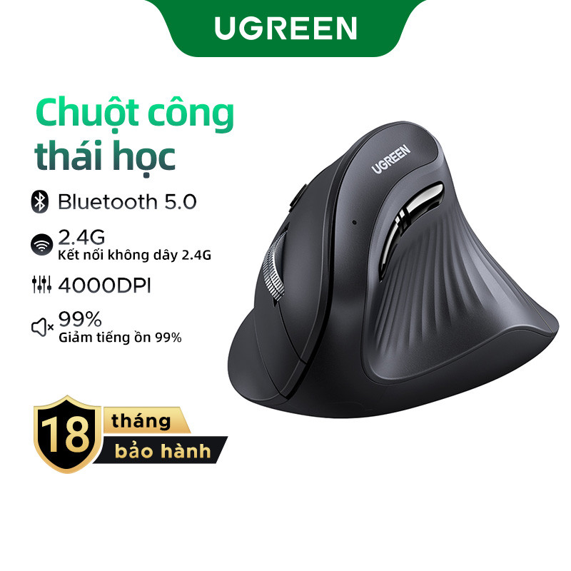 Chuột không dây UGREEN Công thái học dọc|4000DPI| Nhấp vào im lặng, Tương thích với máy tính xách tay, PC, Windows