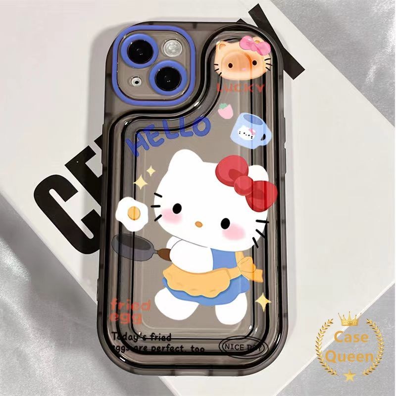 Ốp điện thoại Hello Kitty đáng yêu hoạt hình sáng tạo may mắn Tương thích cho IPhone 7Plus XR 15 11 12 13 14 Pro Max 14 7 8 Plus XS X Max SE 2020 Cặp đôi Vỏ điện thoại chống sốc Vỏ mềm trong suốt