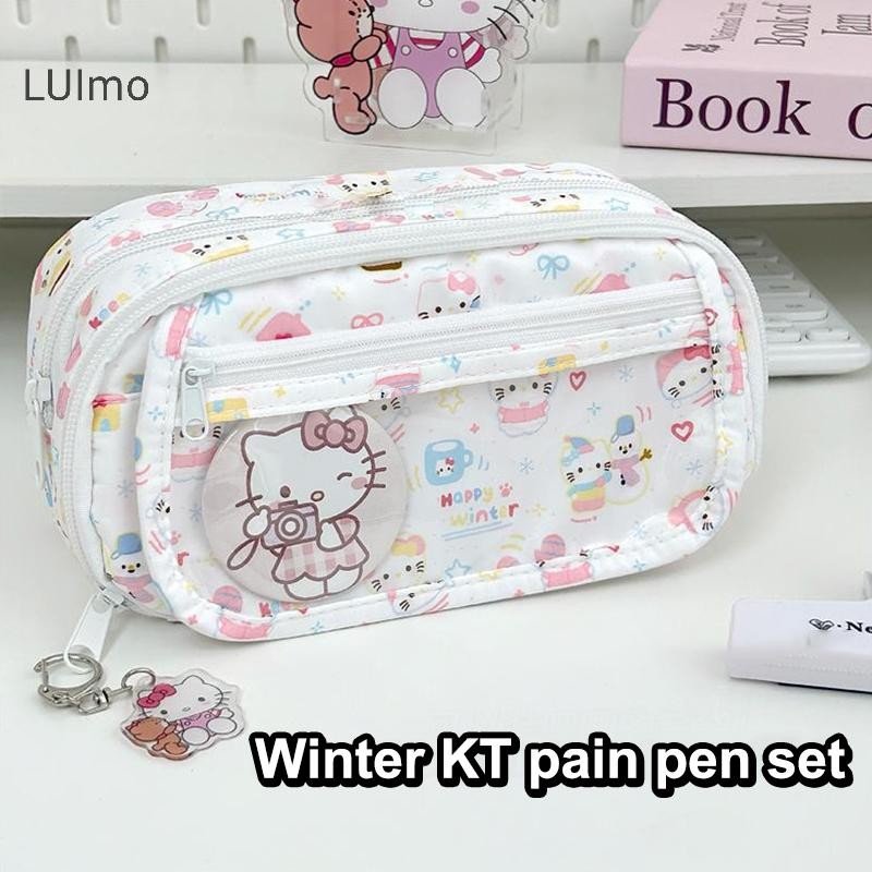 LUImo Hoạt Hình Dễ Thương Sanrio Hello Kitty Nhiều Lớp Hộp Đựng Bút Chì Túi Xách KT Cat Dung Tích Lớn Túi Bảo Quản Sinh Viên Văn Phòng Phẩm Túi Quà Tặng SBS