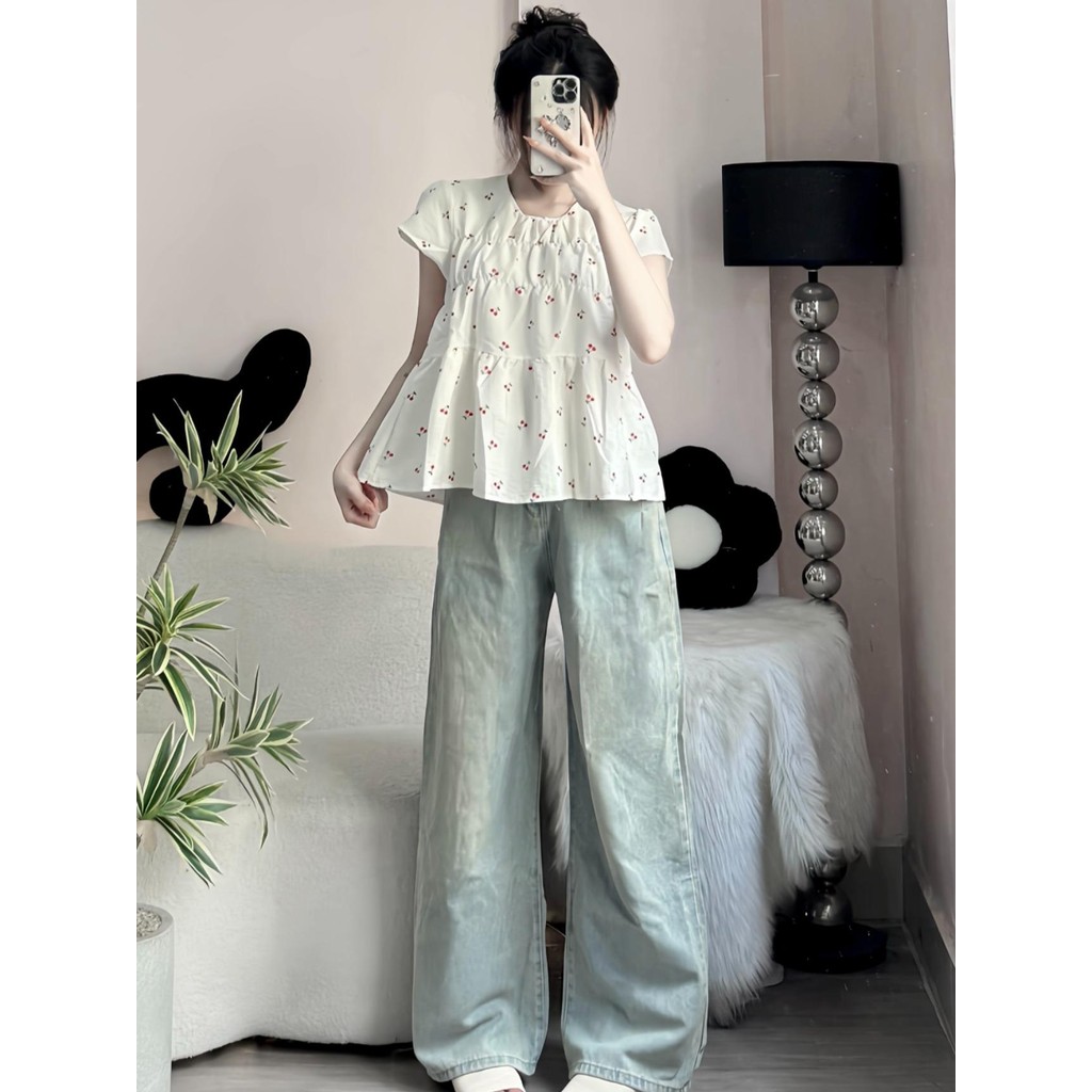 VN245 Áo babydoll thô đũi mềm mát thấm hút mồ hôi cánh tiên bo chun ngực