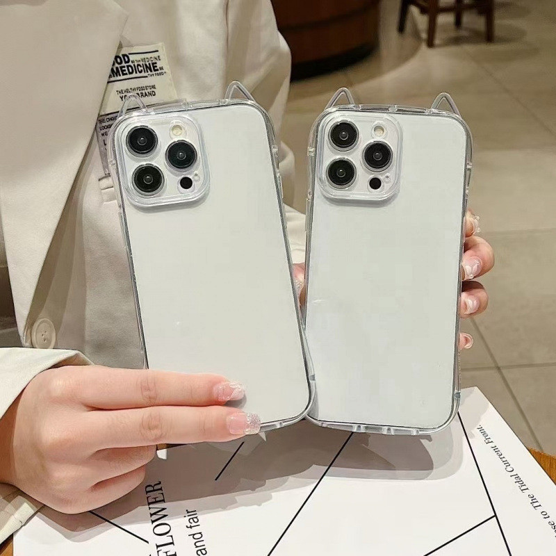 Ốp Lưng IPhone Tương Thích Cho IP 16 15 Pro Max 11 12 13 14 Pro Max X XR XS Max 6 6P 7G 8G 7Plus 8Plus Silicon Tai Mèo Trong Suốt Thời Trang-KL