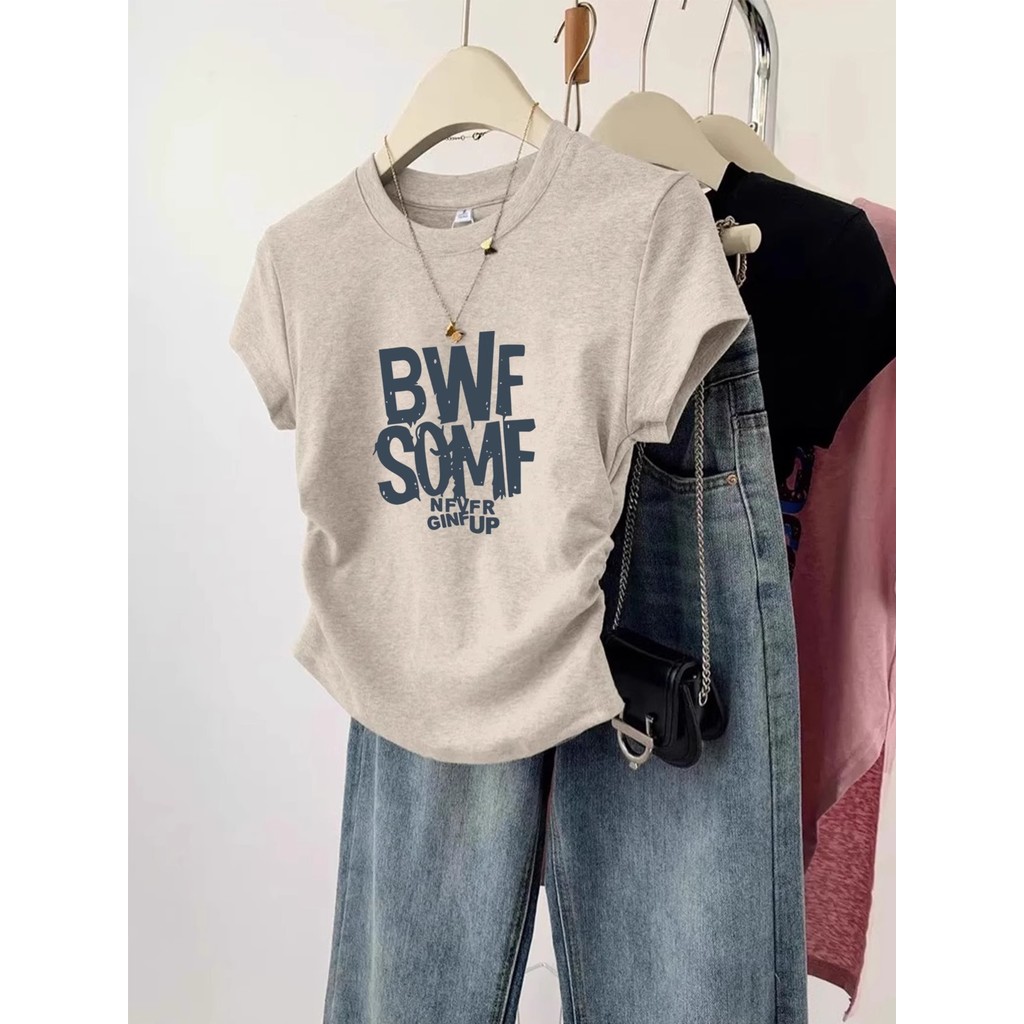 XUANMO Local brand Áo baby tee Áo Thun ôm body Áo y2k 100% cotton Áo thun tôn dáng thon gọn chít eo xếp ly áo 2025 nữ đơn giản thời trang phong cách Hàn Quốc mẫu mới mùa hè