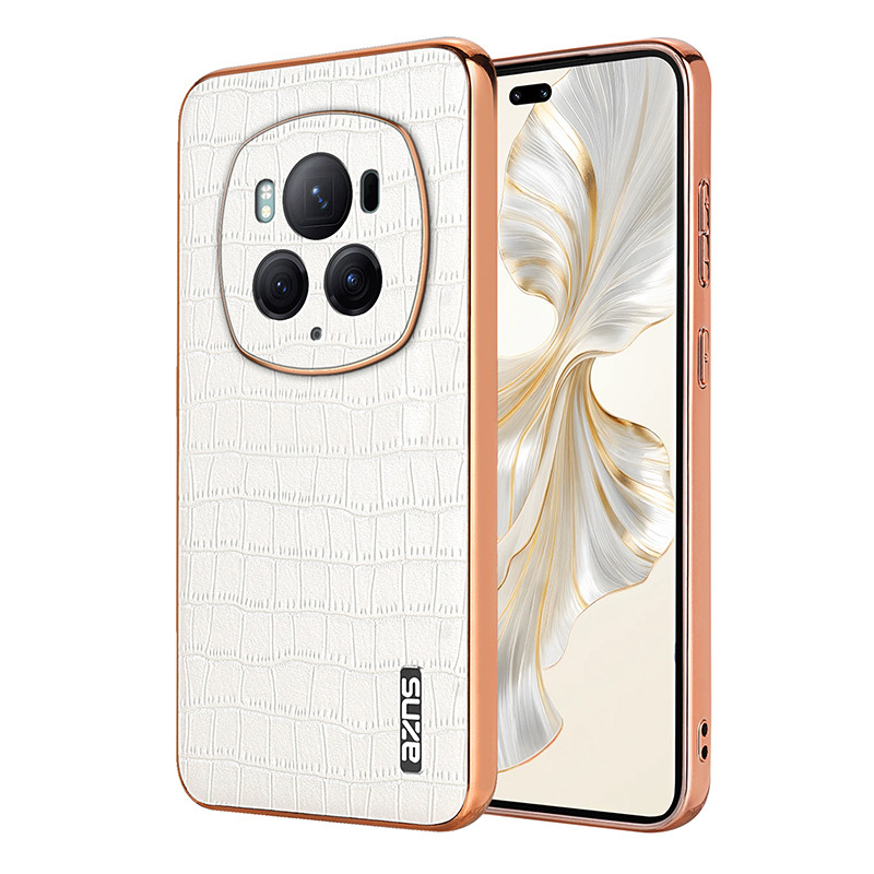 Dành cho Honor Magic 6 Pro, Ốp điện thoại họa tiết cá sấu cổ điển, vỏ bảo vệ viền mạ mờ chất lượng cao