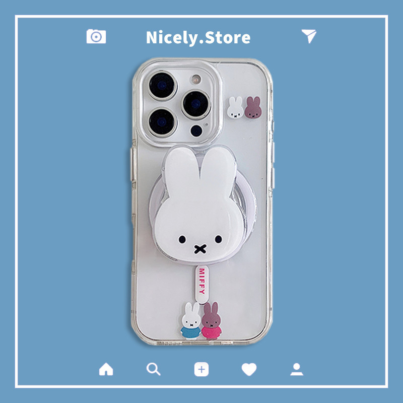 Trong Suốt Dễ Thương Miffy Thỏ Từ Tính Sạc Không Dây Ốp lưng Tương Thích Cho iPhone 17 16 15 14 13 Pro Max Giá Đỡ Acrylic Chống Bụi Bẩn Ốp Lưng