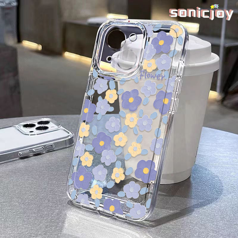 Ốp lưng Hoa Xanh Thích Hợp Cho IPhone 11 12 13 14 15 16 Pro Max X XR XS Max 7Plus 8Plus Ốp Silicon Trong Suốt Thời Trang-SY