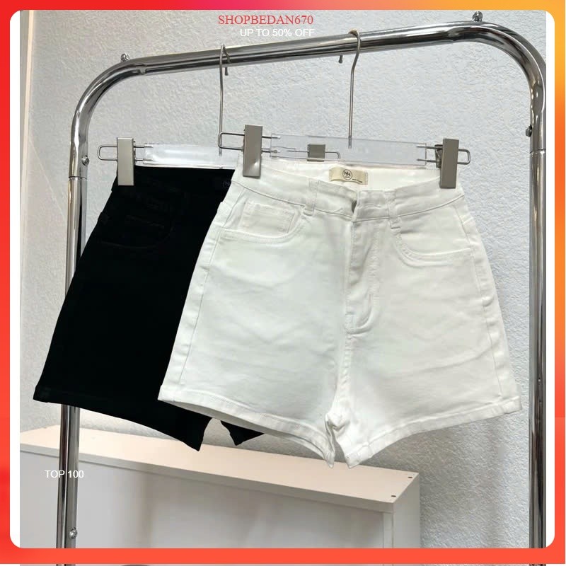 Quần jean short nữ chất kaki giả Jeans thiết kế đơn giản kaki trơn dễ phối đồ Lưng Cao co giãn quần đùi bò -Shop6