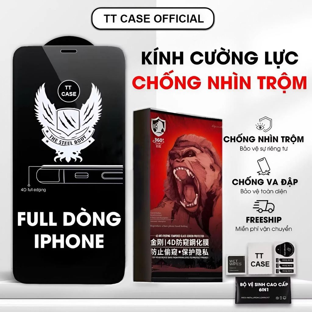 Kính cường lực chống nhìn trộm dành cho iPhone 16 Promax 6/7/8 Plus X/Xs/Xr 11 12 13 14 15 Plus Pro Max - TT CASE