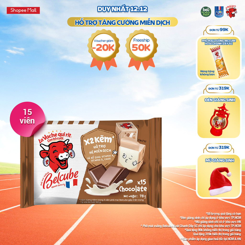 Phô mai vuông Belcube vị Socola 15C 78Gx15 WA24