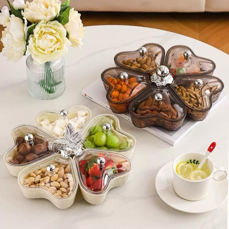 [Mẫu mới 2026] Khay Đựng Mứt Bánh Kẹo Xoay 360 Độ 5 Ngăn Hình Trái Tim Sang Trọng Hiện Đại