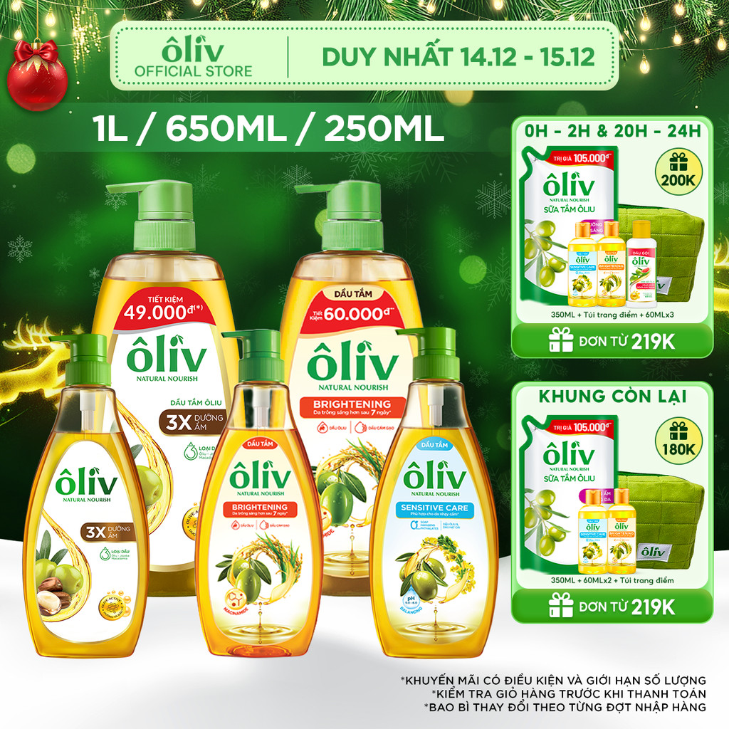 Dầu Tắm ÔLIV 3X Dưỡng Ẩm/Dưỡng Sáng Da/Dành Cho Làn Da Nhạy Cảm 250ML/650ML/1L