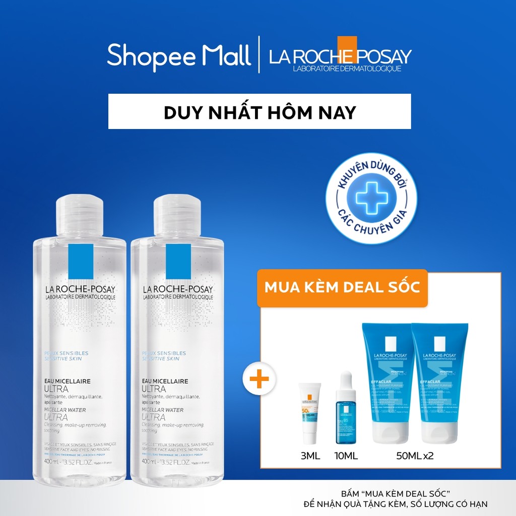 Bộ đôi nước tẩy trang và làm sạch cho da nhạy cảm La Roche-Posay Micellar Water Sensitive Skin 400ml