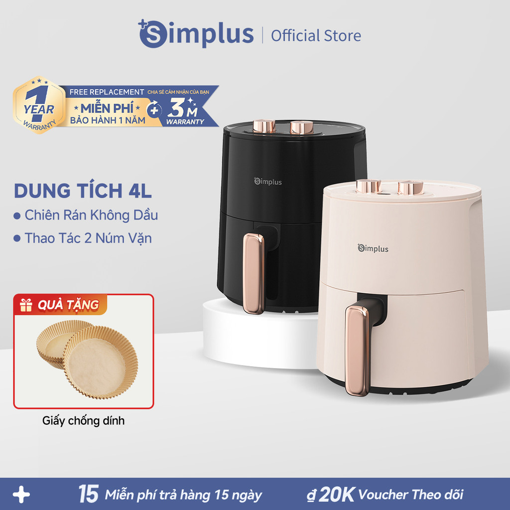 Simplus Nồi Chiên Không Dầu Dung Tích 4L/5L lớn chiên nướng đa năng không dầu mỡ - Bảo Hành 1 Năm 1 Đổi 1 KQZG007