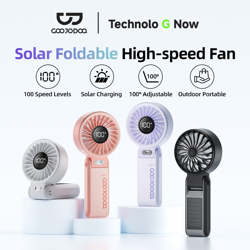 Quạt Goojodoq 4000mAh tốc độ cao Năng lượng mặt trời Quạt cầm tay Turbo100 Gear Wind có thể gập lại