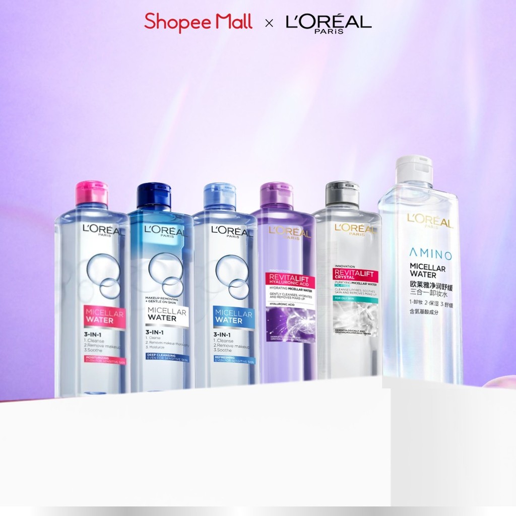 [AMINO MICELLAR MỚI] Nước tẩy trang làm sạch sâu, loại bỏ bụi bẩn & trang điểm 3-in-1 L'Oreal Paris Micellar Water 400ml