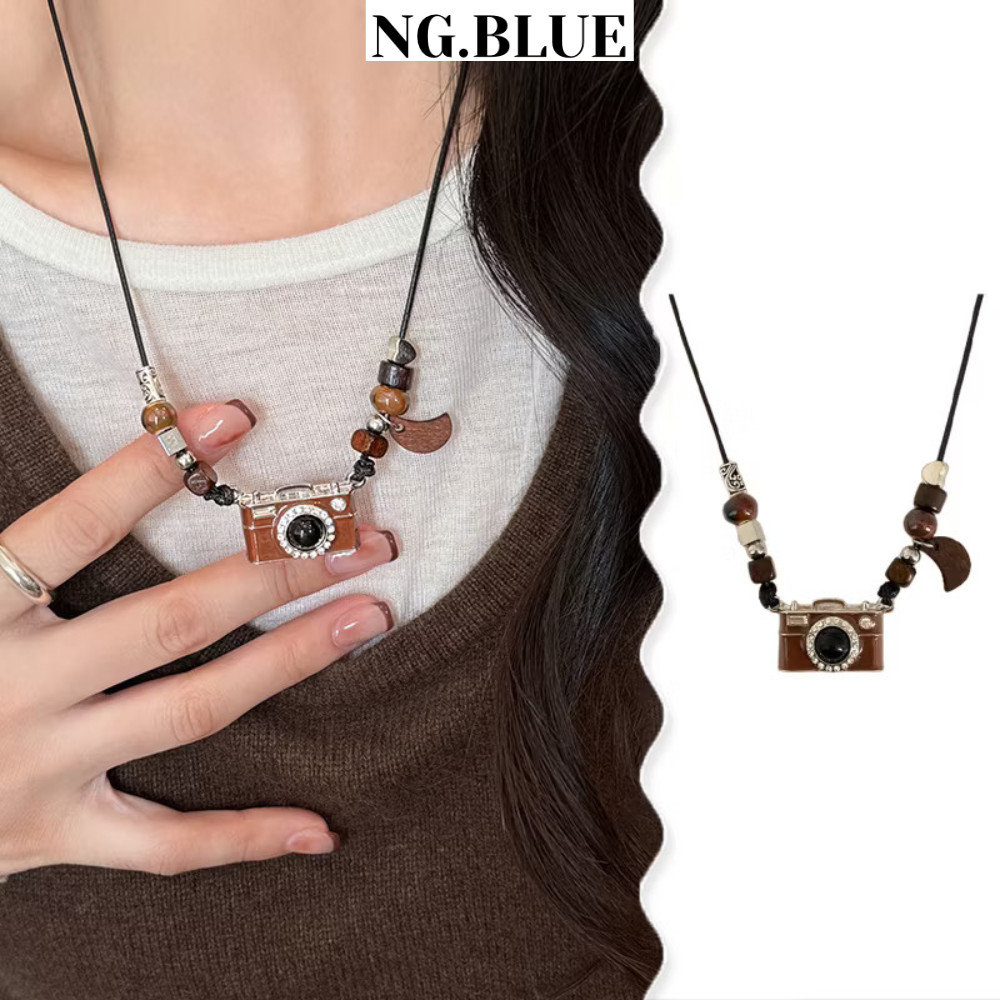 Dây chuyền vòng cổ nữ hình máy ảnh cỏ 4 lá ngọc trai nhân tao hình thanh lịch sang chocher nhiều lớp đẹp