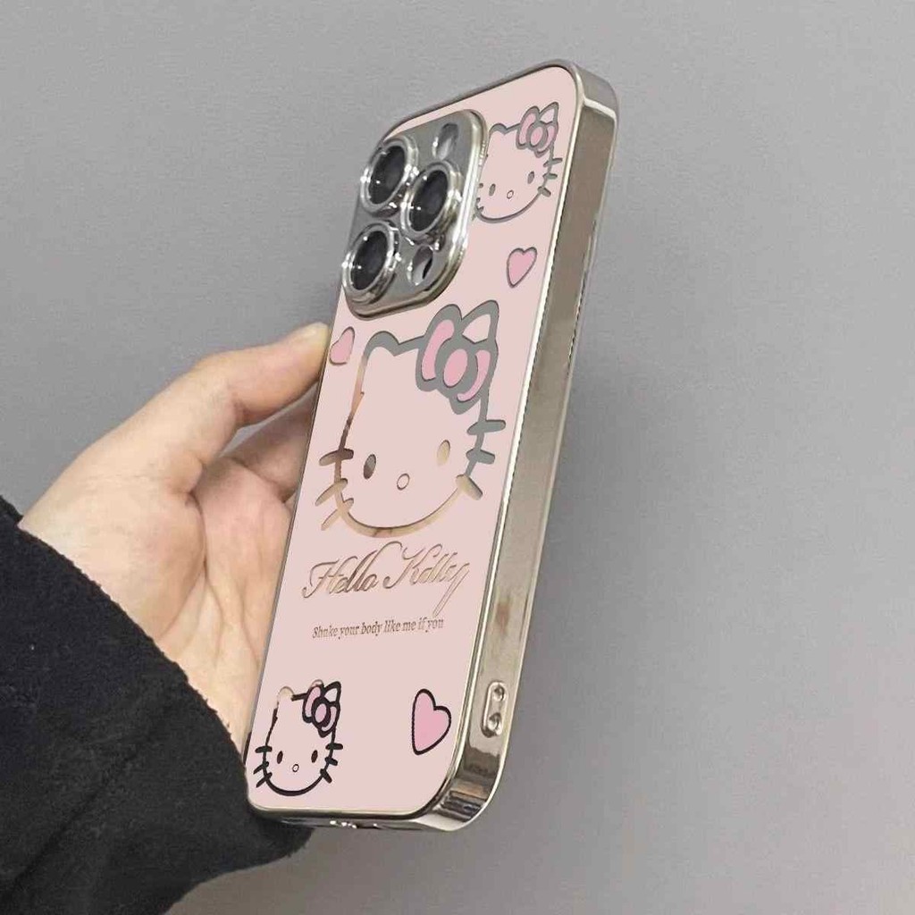 Ốp lưng iPhone Cho iPhone 16 Promax Mạ điện bề mặt gương Hello kitty 15 11 12 13 14plus xr xsmax 16plus