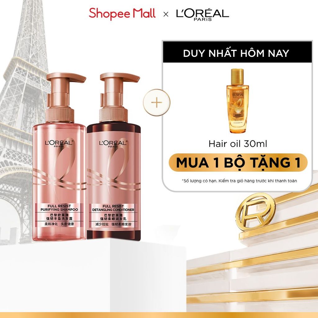 Bộ đôi dầu gội xả ngăn ngừa & giảm gãy rụng tóc, giúp tóc chắc khỏe hơn L’oreal Paris Elseve Full Resist 440ml