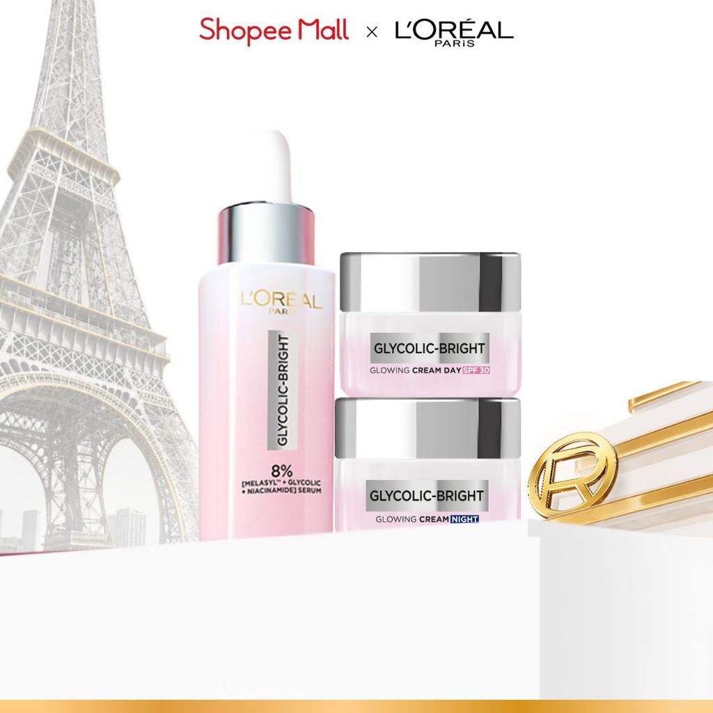 Bộ Serum Glycolic Melasyl 8% [Melasyl+Glycolic+Niacinamide] 30ml & Kem dưỡng ngày đêm mờ thâm nám L'Oreal Paris Glycolic