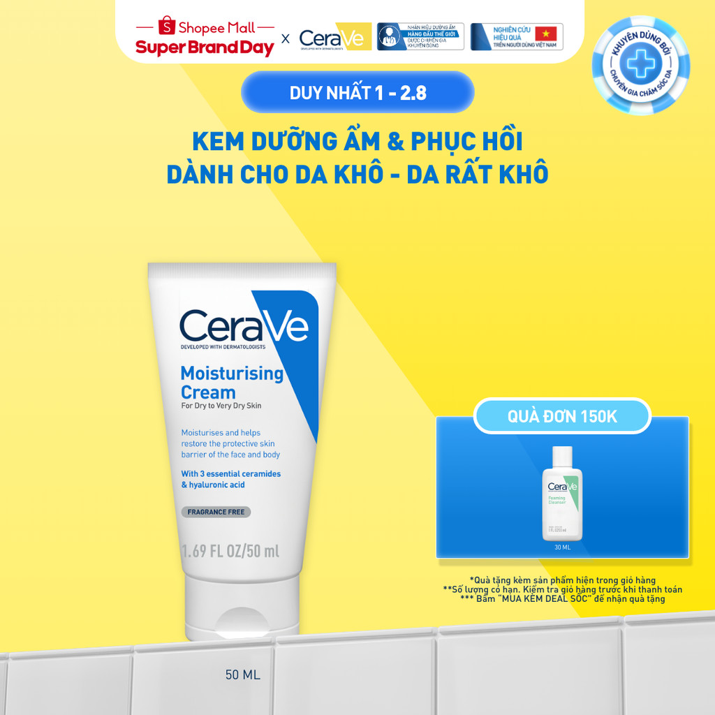 Kem dưỡng ẩm phục hồi chuyên sâu và giữ da ẩm mịn suốt 48H CERAVE MOISTURISING CREAM 50ML