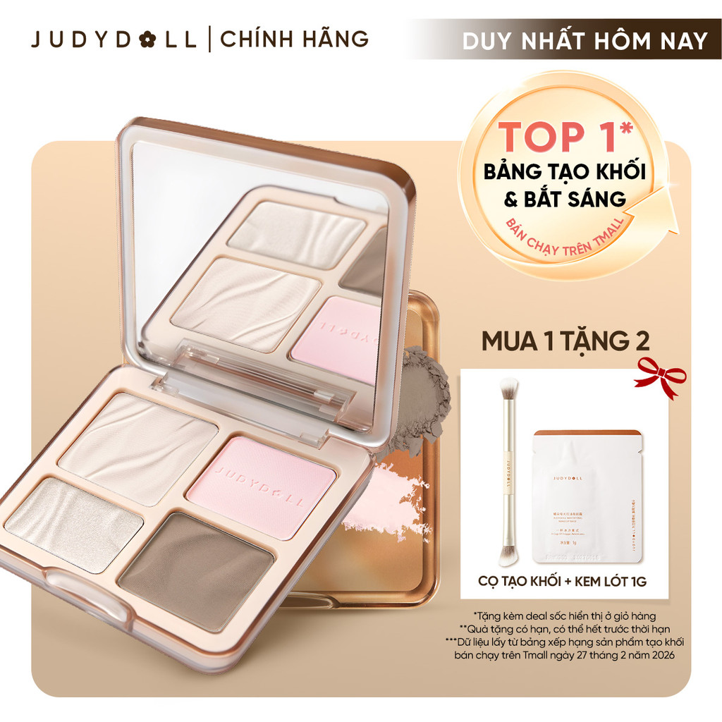 JUDYDOLL Phấn bắt sáng tạo khối 4 ô Highlight Contour Palette Tự nhiên Lâu trôi Chống nước 9g