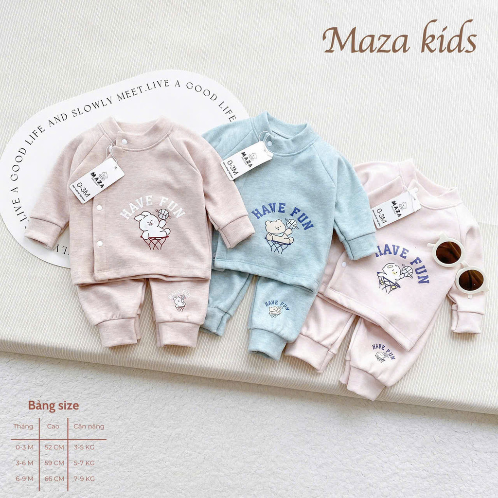 Bộ nỉ nhung bé trai bé gái sơ sinh Mazakids chất nỉ nhung dầy dặn mềm mại co dãn giữ ấm cho bé MZ.BN25.7