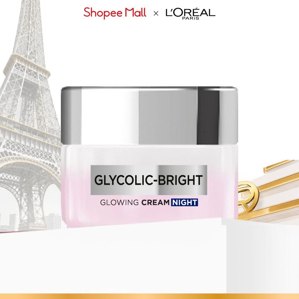 Kem dưỡng ban đêm dưỡng sáng mịn & mờ thâm nám L'Oreal Paris Glycolic (AHA) Bright [Glycolic+ Niacinamide] + 50ml