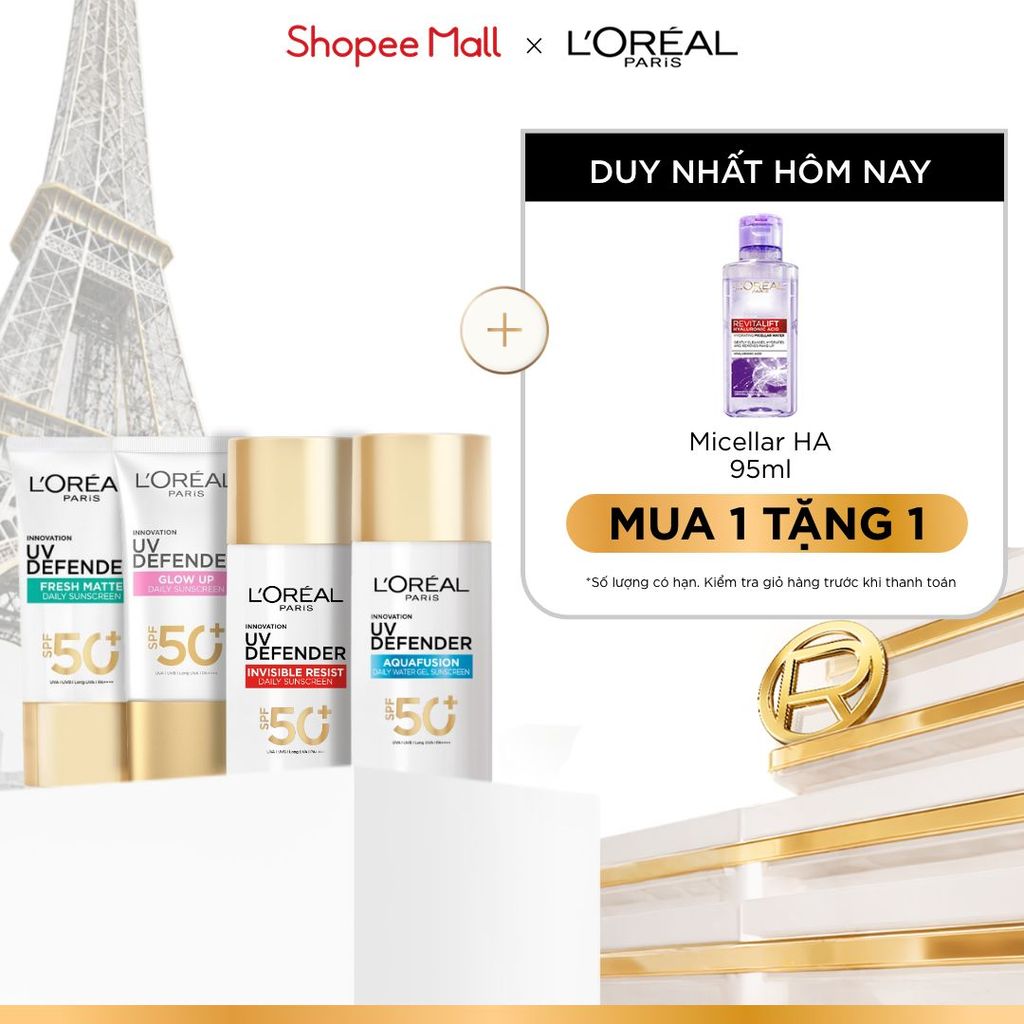 [CHỐNG NẮNG WATERGEL MỚI] Chống Nắng Phổ Rộng Thoáng Da, Kháng Mọi Tác Động UV Defender SPF 50+ PA++++ Loreal Paris 50ml