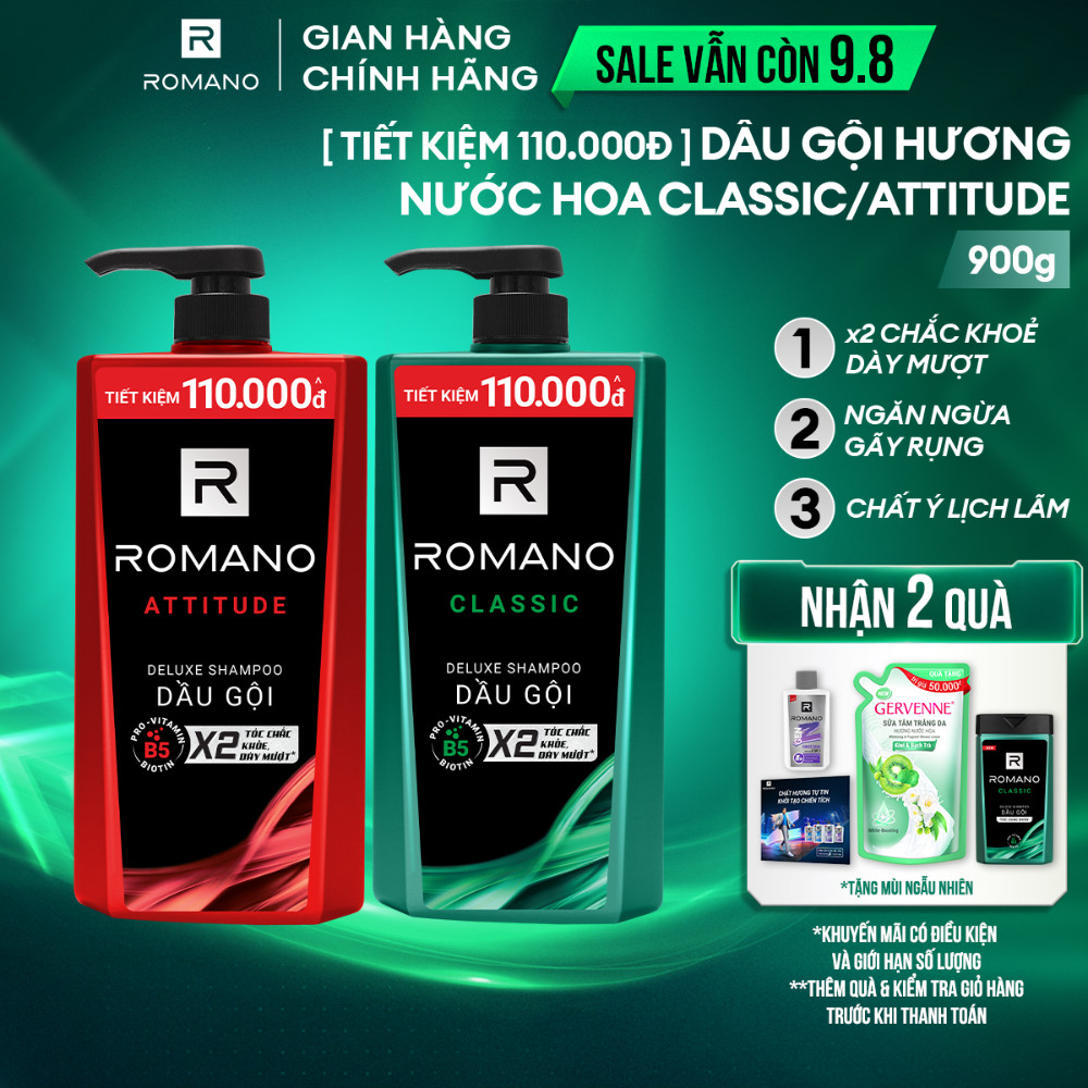 [SVIP] Dầu gội / Tắm gội nam Romano hương Nước hoa nam Classic / Attitude / Grandiose 900g