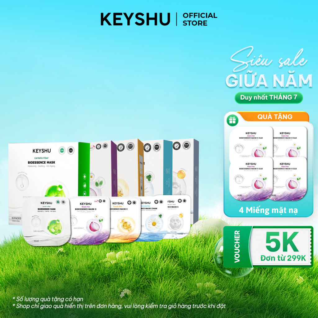 [TẶNG 4 miếng] Combo 2 Hộp Mặt Nạ KEYSHU 10 Miếng 30ML Dưỡng Ẩm, Làm Sáng Da, Hỗ Trợ Ngăn Ngừa Lão Hóa