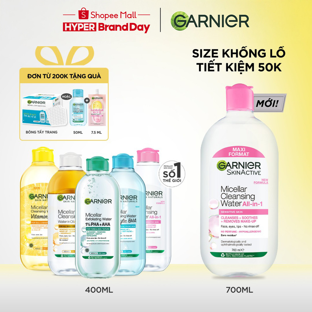 [CÓ SIZE MỚI] Nước Tẩy Trang làm sạch sâu dịu nhẹ cho mọi loại da - Garnier Micellar Cleansing Water 400ml & 700ml