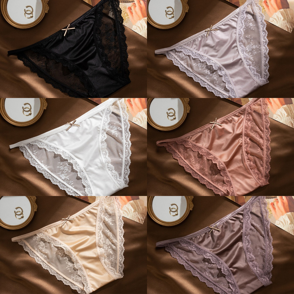 Set 6 Quần lót satin ren nữ gợi cảm với dây mỏng liền mạch, thoáng khí và nhanh khô - Waist thấp