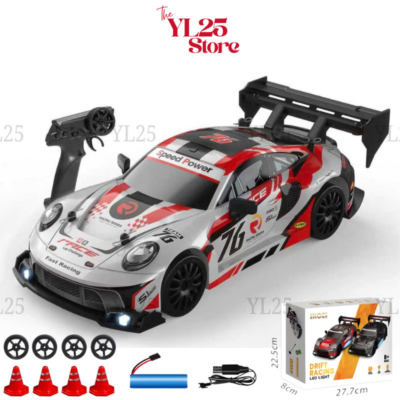 Xe Điều Khiển Từ Xa Porsche Trắng Drift Tốc Độ Kèm 4 Dẫn Động, 4 Bánh Thay, Điều Khiển, Pin P8 YL