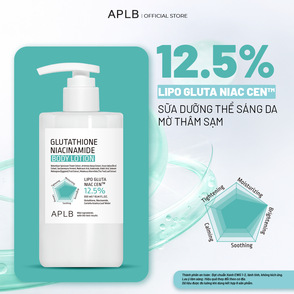 Sữa Dưỡng Thể Trắng Da Cao Cấp APLB Glutathione Niacinamide Body Lotion 300ml Dưỡng Trắng Da Dưỡng Ẩm