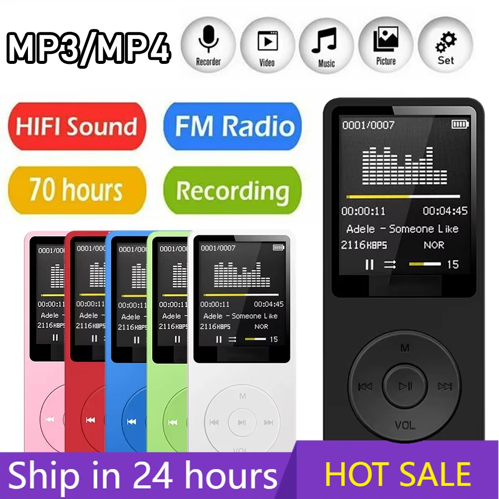Máy nghe nhạc MP3 Bluetooth 5.0, Máy nghe nhạc di động màn hình 1.8 inch, Loa ngoài tích hợp, Âm thanh nổi, Hỗ trợ radio FM, Ghi âm E-book