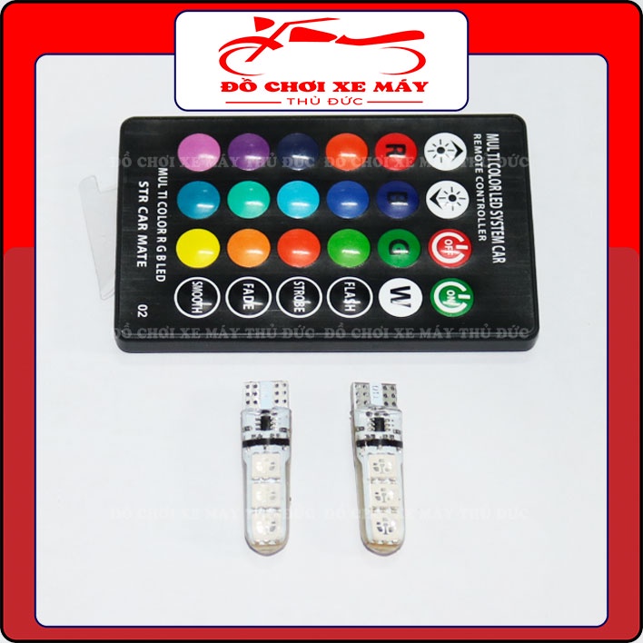 Đèn LED T10 Điều Khiển Từ Xa Chỉnh Màu gắn xi nhan xe máy, ôtô