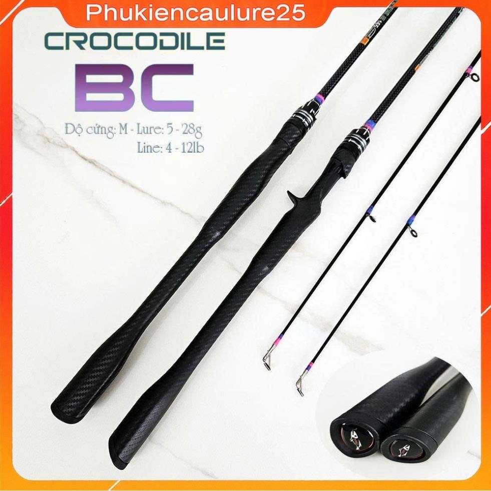 Cần câu lure 2 khúc Crocodile BC cán bóng chày vân carbon, cần câu lure chất liệu carbon.