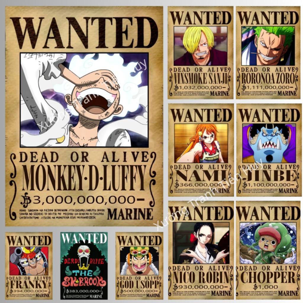 (X07) Poster lệnh truy nã One Piece Luffy Gear 5 Mới Nhất - Áp Wanted Vintage Retro dán phòng anime