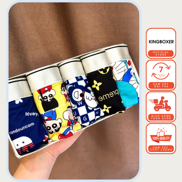 Quần lót nam, quần sịp đùi boxer nam vải thun lạnh cao cấp co dãn in hình họa tiết cute Doremon-Shin